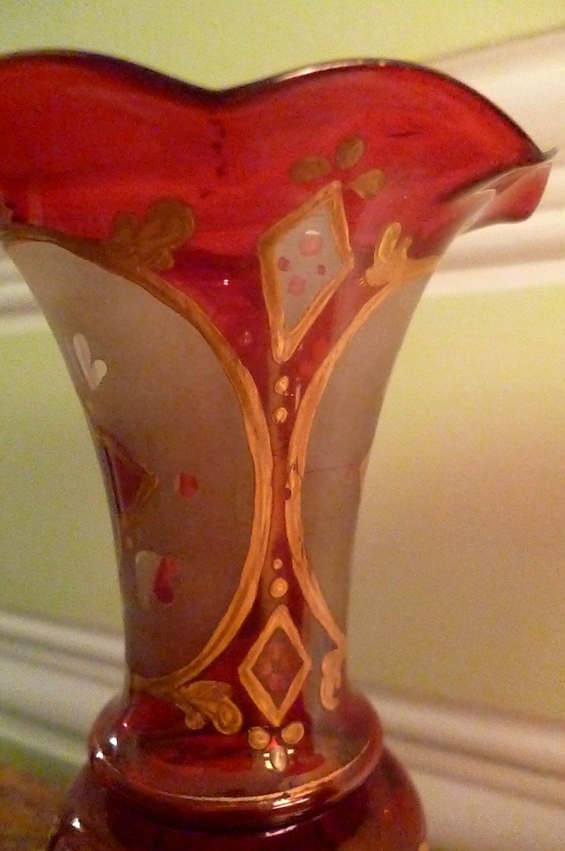 Pair Of Venetian Glass Vases XVIIIth Time-photo-4