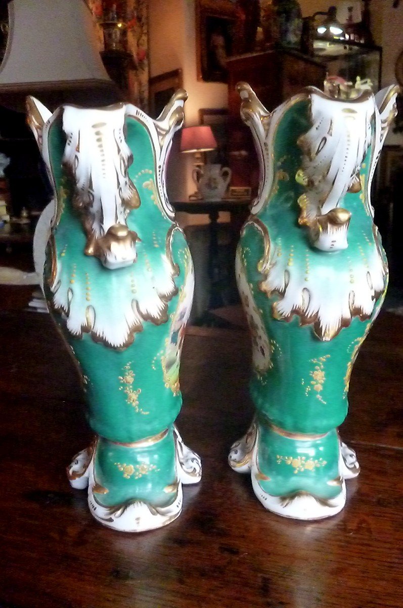 Pair Of Old Paris Vases XIX E Time-photo-4