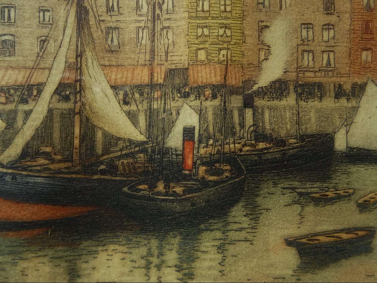 Georges Charpentier ( 1846-1925) " Quai du port de Dieppe ou La Rochelle, v.1900 " Ernest Chevalier, Henri Callot, Balande, Lessieux...-photo-1