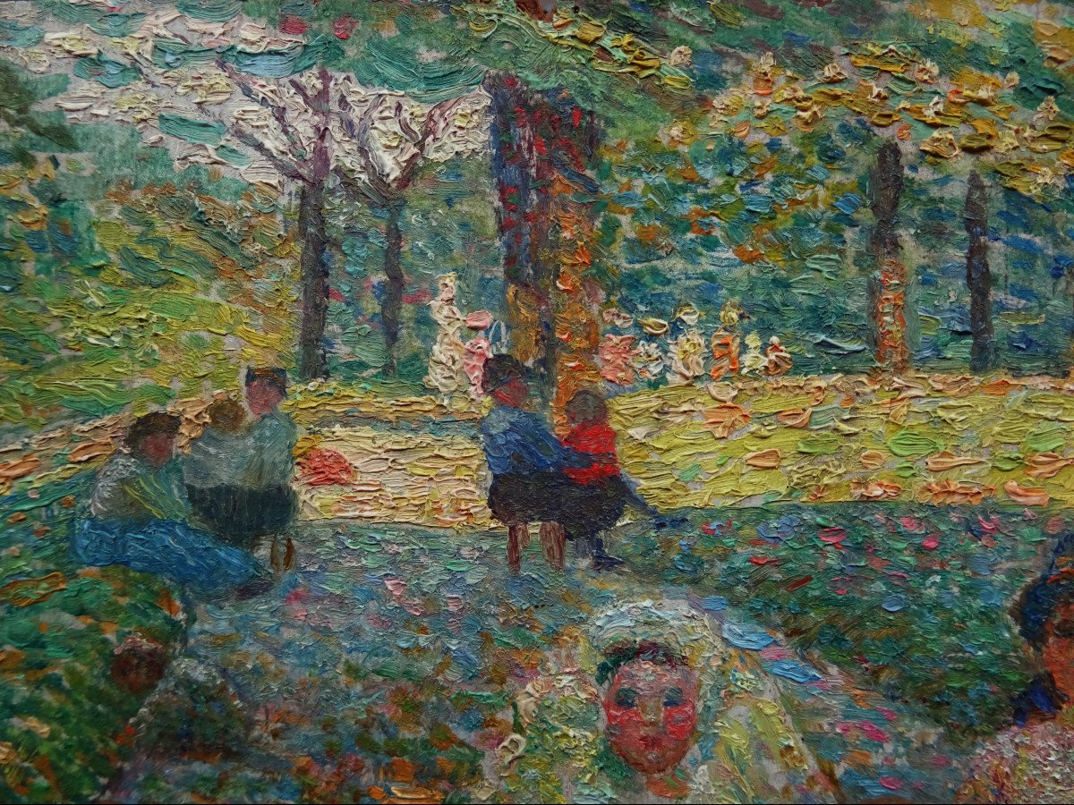 Ludovic Vallée (1864-1939) " Jeunes communiantes dans un parc à Paris " Peintre divisionniste et pointilliste, Henri Martin, Cariot, Laugé...-photo-3