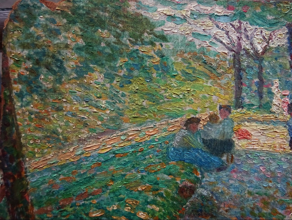 Ludovic Vallée (1864-1939) " Jeunes communiantes dans un parc à Paris " Peintre divisionniste et pointilliste, Henri Martin, Cariot, Laugé...-photo-1