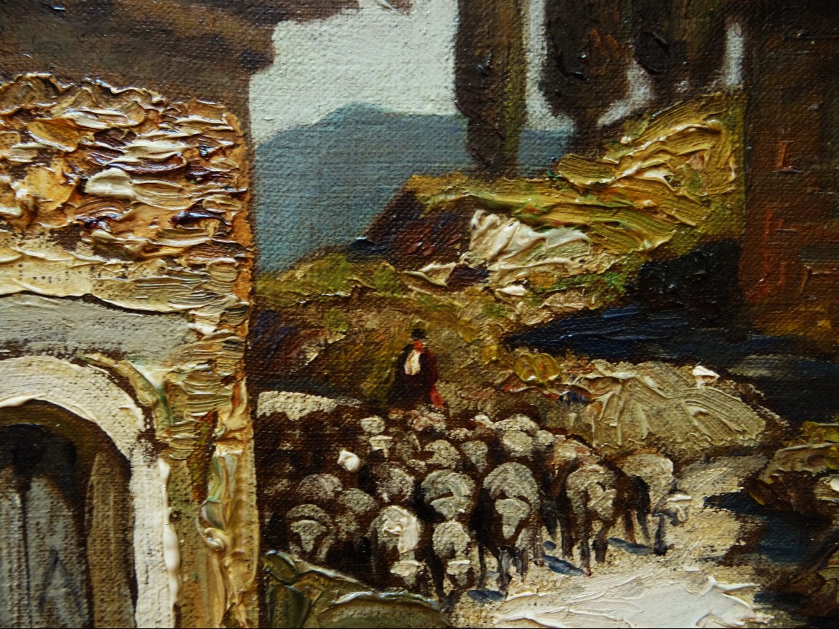 Gustave Vidal (1895-1966) "transhumance Of Sheep In Provence" Provençal Painter, Avignon,-photo-4