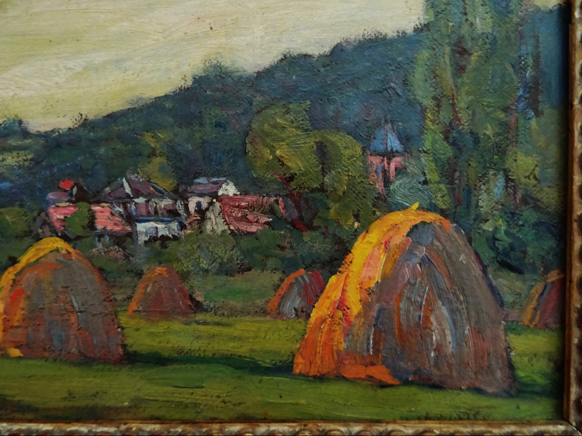 Louis Le Bail (1866–1942) "Les meules de foin effet du soir " Post-impressionniste fauve, Mayenne, Normandie, Cézanne...-photo-3