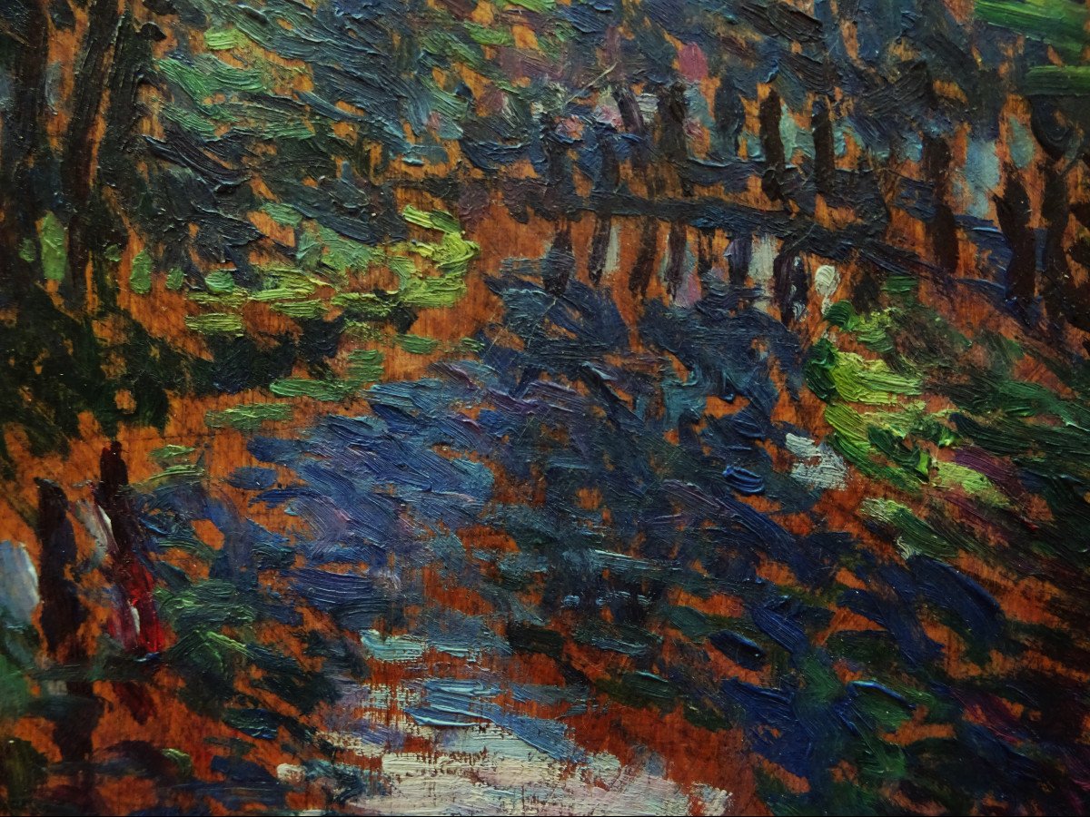 Ernest Lucien Bonnotte (1873-1954) " Canal en Bourgogne c.1910 " Peintre Pointilliste né à Dijon, Henri Martin, Laugé, Hayet -photo-3