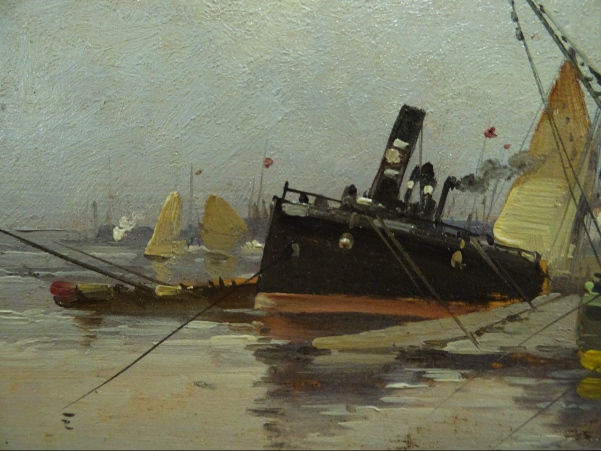 Eugène Galien Laloue signé Léon Dupuy ( 1854-1941) " Scène de port animé " Grand peintre parisien, Cortès, Barnoin, Smith...-photo-4