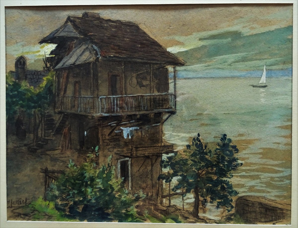  Henri Jamet (1858-1940) " Maison en bord de rivière " Ecole de Crozant et Gargilesse, Gien, Berry, Detroy...