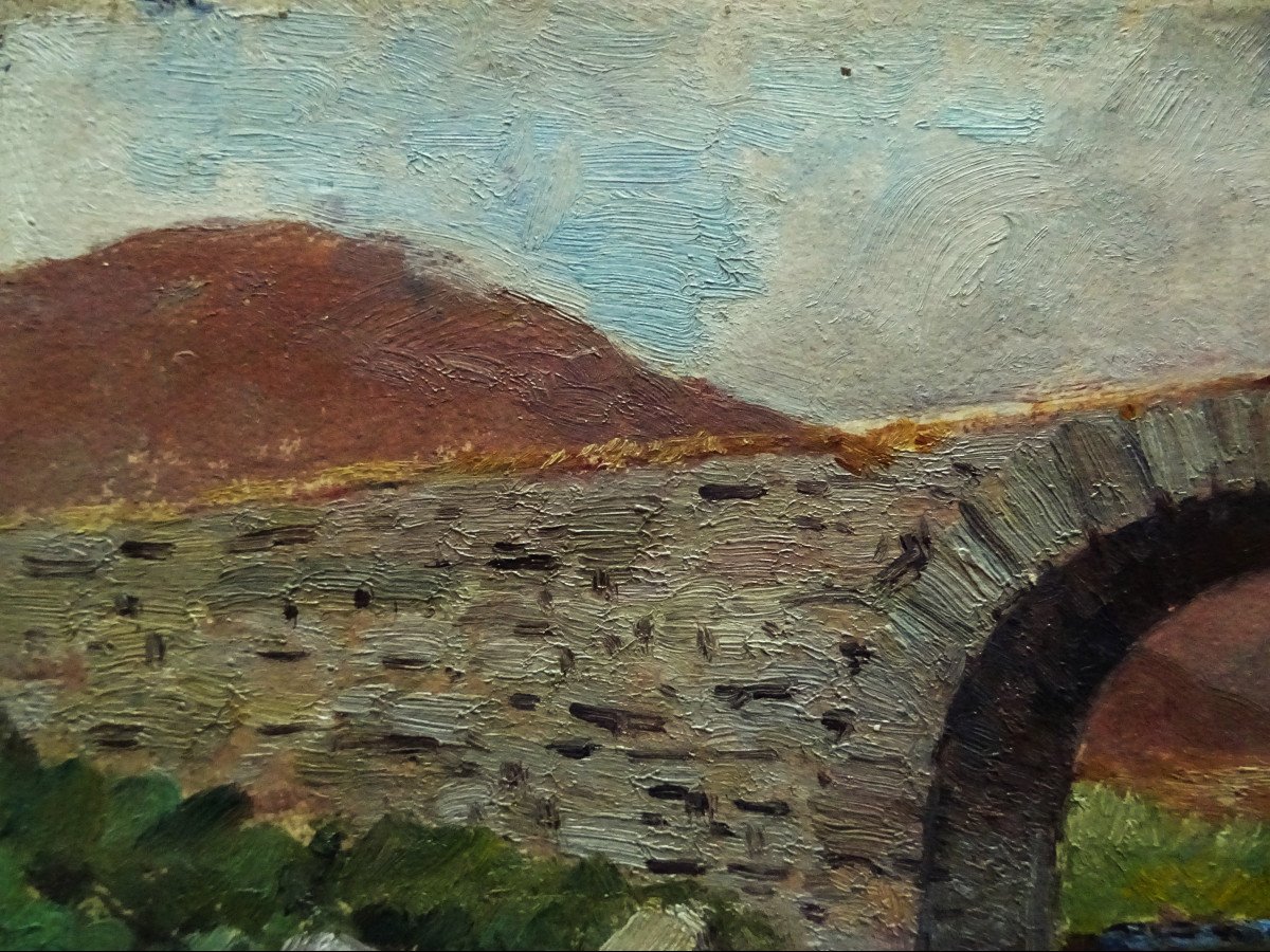 Solange Christauflour (1899-1952) "roman Bridge In Corrèze" School Of Crozant, Niece And Student D-photo-1