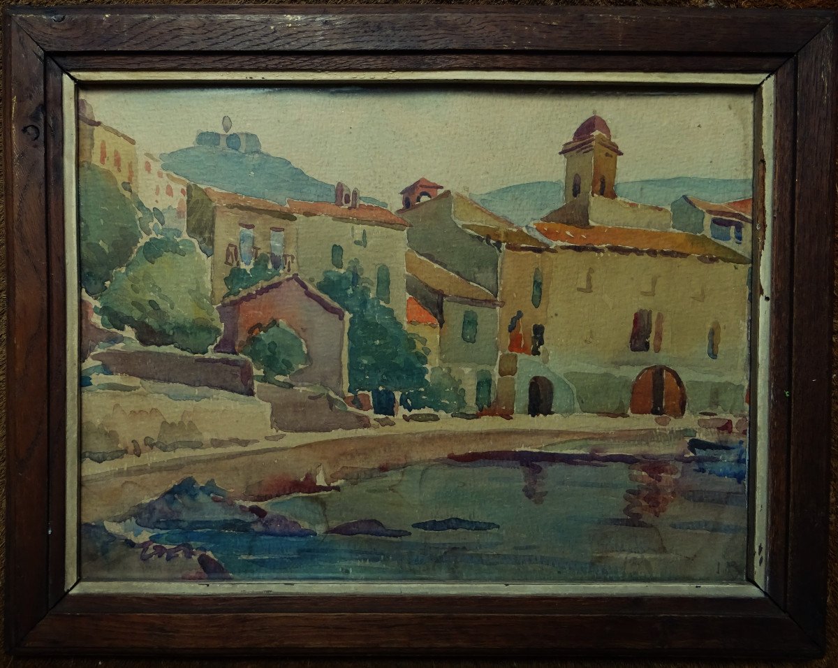 Julien Py (1909-2014)  aquarelle  Collioure. Peintre catalan. Peské, Hanicotte Laugé