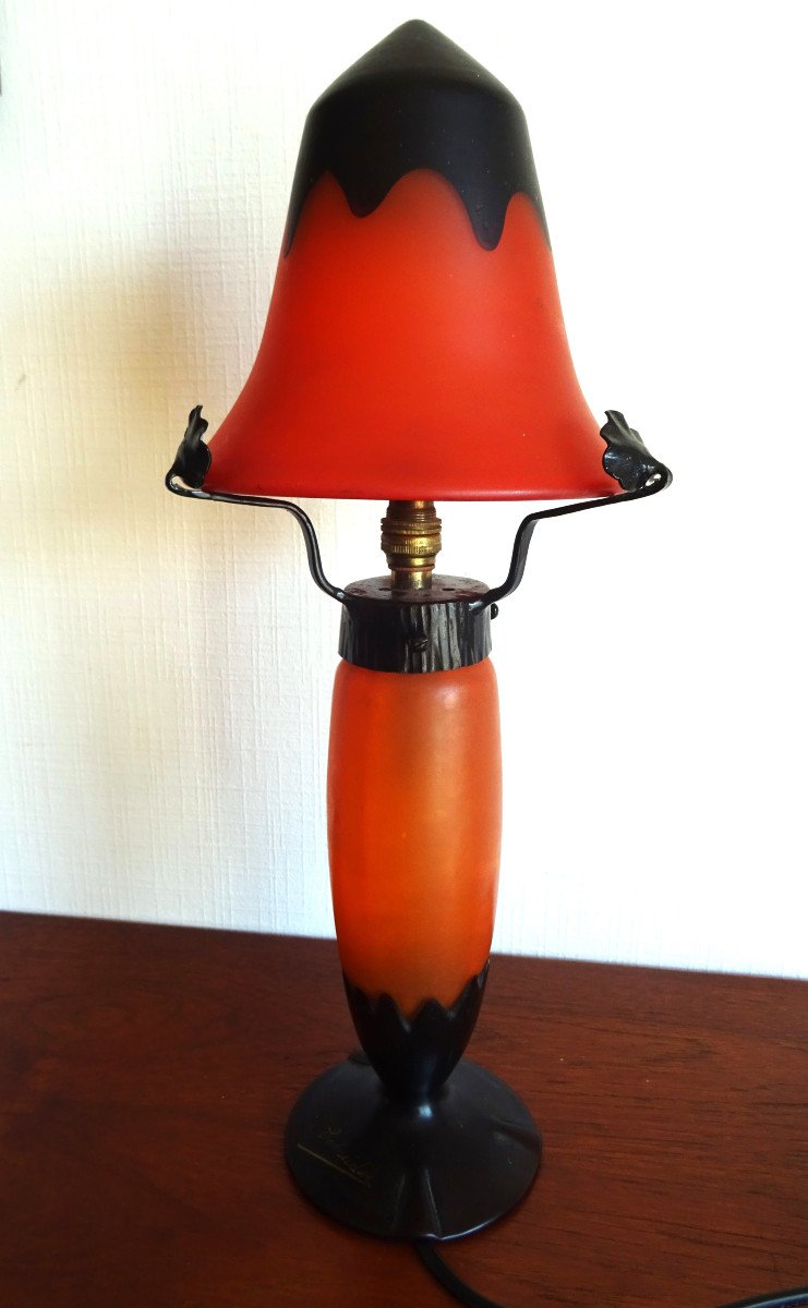 Charles Schneider (1881-1953) Rare lampe champignon en pâte de verre c.1920, Gallé Daum Charder