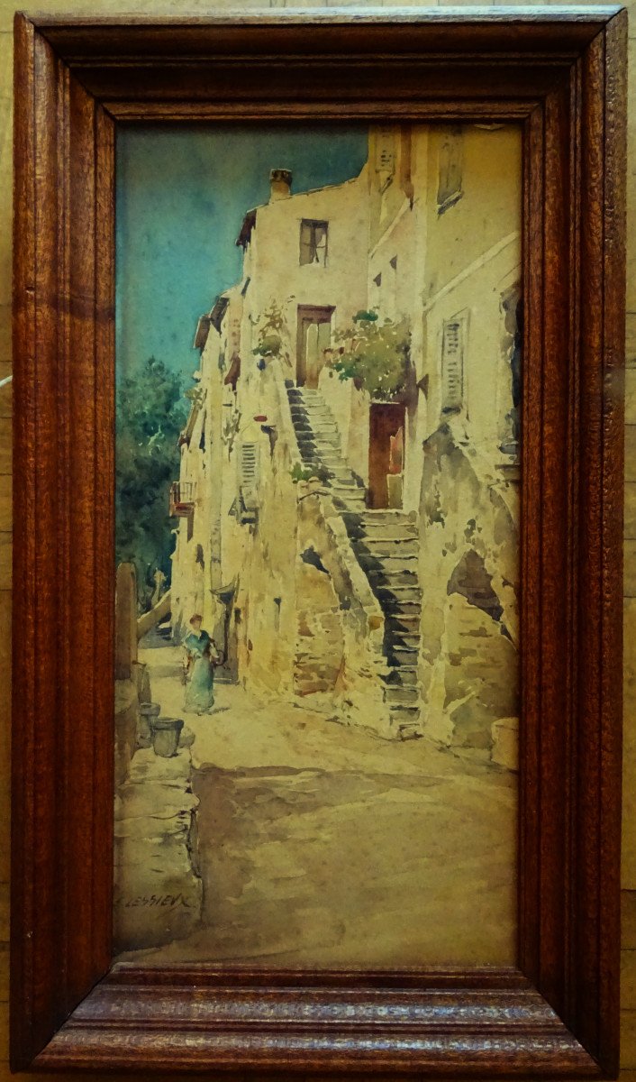 Ernest Louis Lessieux (1848-1925) "Escalier et élégante à Menton" Ile d'Oléron, La Rochelle 19è