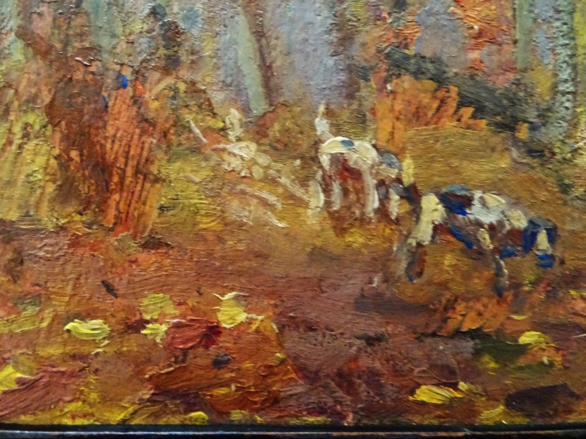  Paul Rue (1866-1954) "Chiens de chasse en sous-bois" Ecole de Crozant, Berry, Maillaud, R.Adam-photo-3