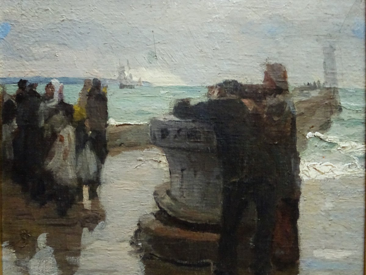 Emile Renouf (1845-1894) " Guetteurs sur la jetée nord du Havre 19ème" Marine, Honfleur, Pozier-photo-4