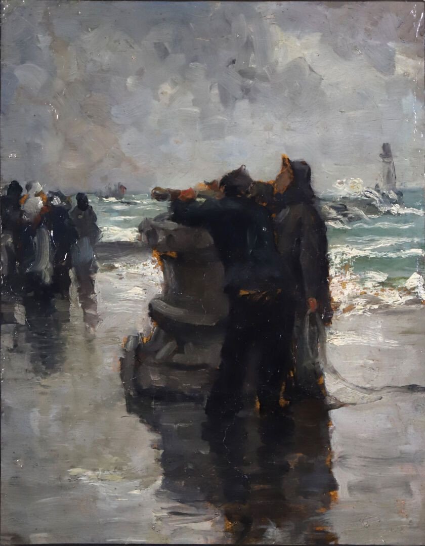 Emile Renouf (1845-1894) " Guetteurs sur la jetée nord du Havre 19ème" Marine, Honfleur, Pozier-photo-8