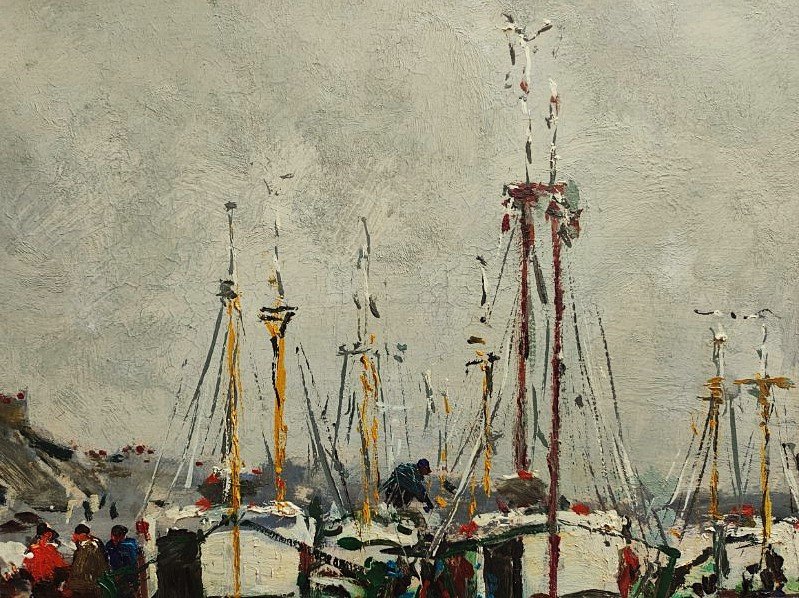 Louis Edouard Garrido (1893-1982) "lively Port, Saint Vaast Normandy" Caen Auge Impressionism-photo-4