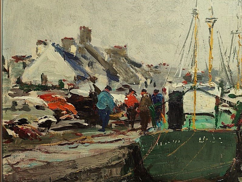 Louis Edouard Garrido (1893-1982) "lively Port, Saint Vaast Normandy" Caen Auge Impressionism-photo-1