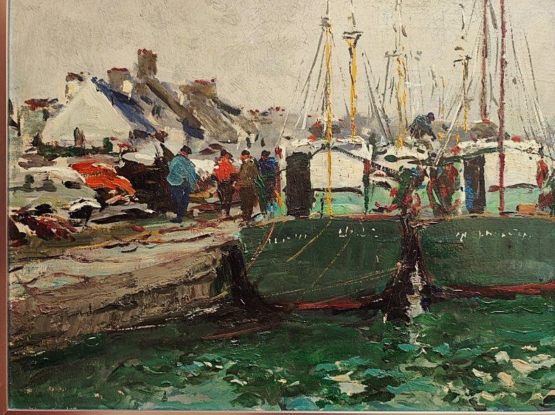 Louis Edouard Garrido (1893-1982) "lively Port, Saint Vaast Normandy" Caen Auge Impressionism-photo-2