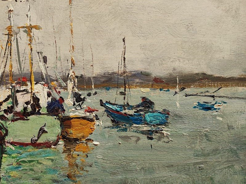 Louis Edouard Garrido (1893-1982) "lively Port, Saint Vaast Normandy" Caen Auge Impressionism-photo-5