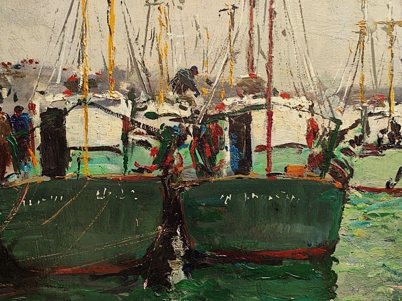 Louis Edouard Garrido (1893-1982) "lively Port, Saint Vaast Normandy" Caen Auge Impressionism-photo-3