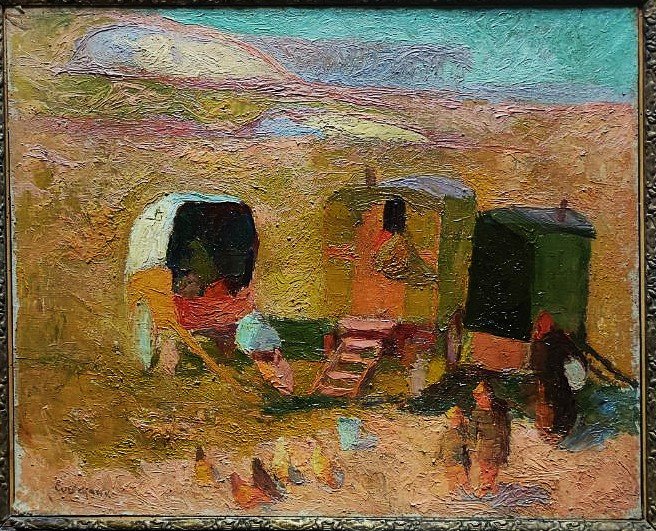 Marcel Couchaux (1877-1939) Bohemian Caravans And Chickens, Normandy. Rouen School, Hodé, Cyr-photo-2