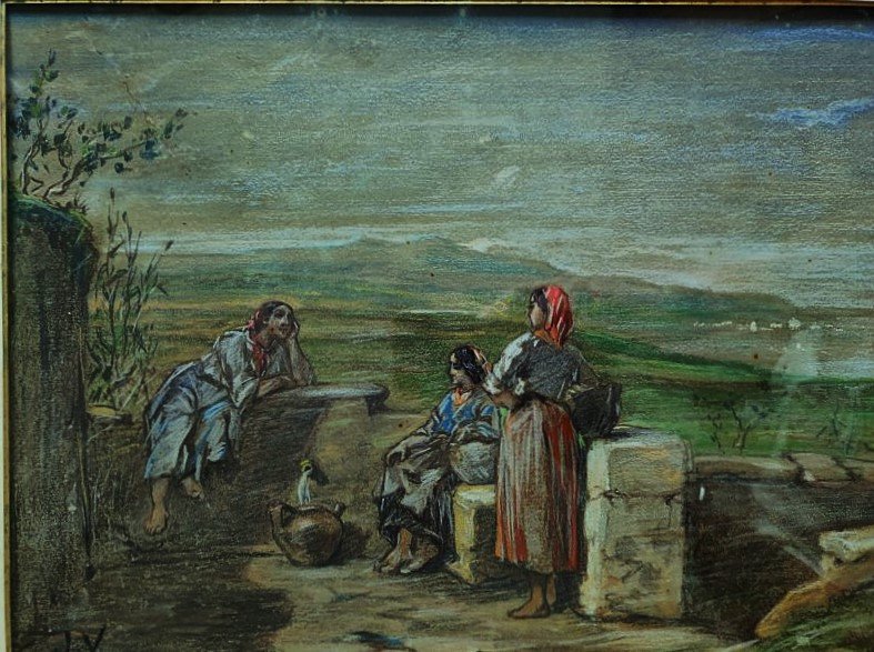 Jules Veyrassat (1828-1893) Young Basque Women At The Fountain. Basque School Of Barbizon, Millet-photo-3