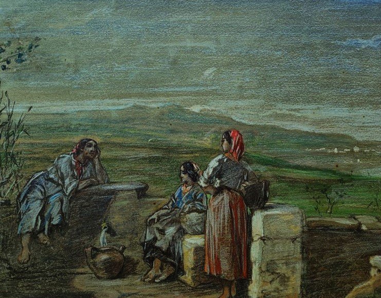 Jules Veyrassat (1828-1893) Young Basque Women At The Fountain. Basque School Of Barbizon, Millet-photo-4