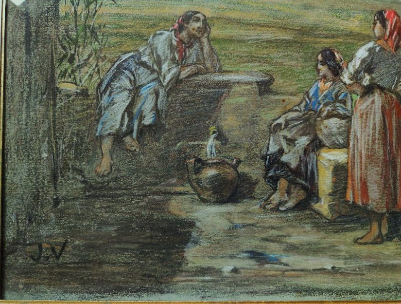 Jules Veyrassat (1828-1893) Young Basque Women At The Fountain. Basque School Of Barbizon, Millet-photo-3