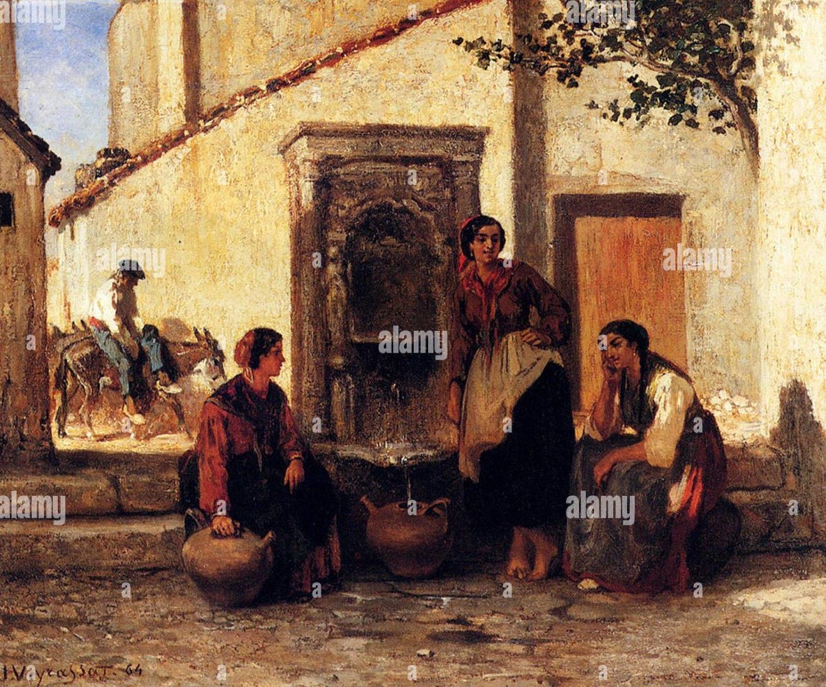 Jules Veyrassat (1828-1893) Young Basque Women At The Fountain. Basque School Of Barbizon, Millet-photo-8