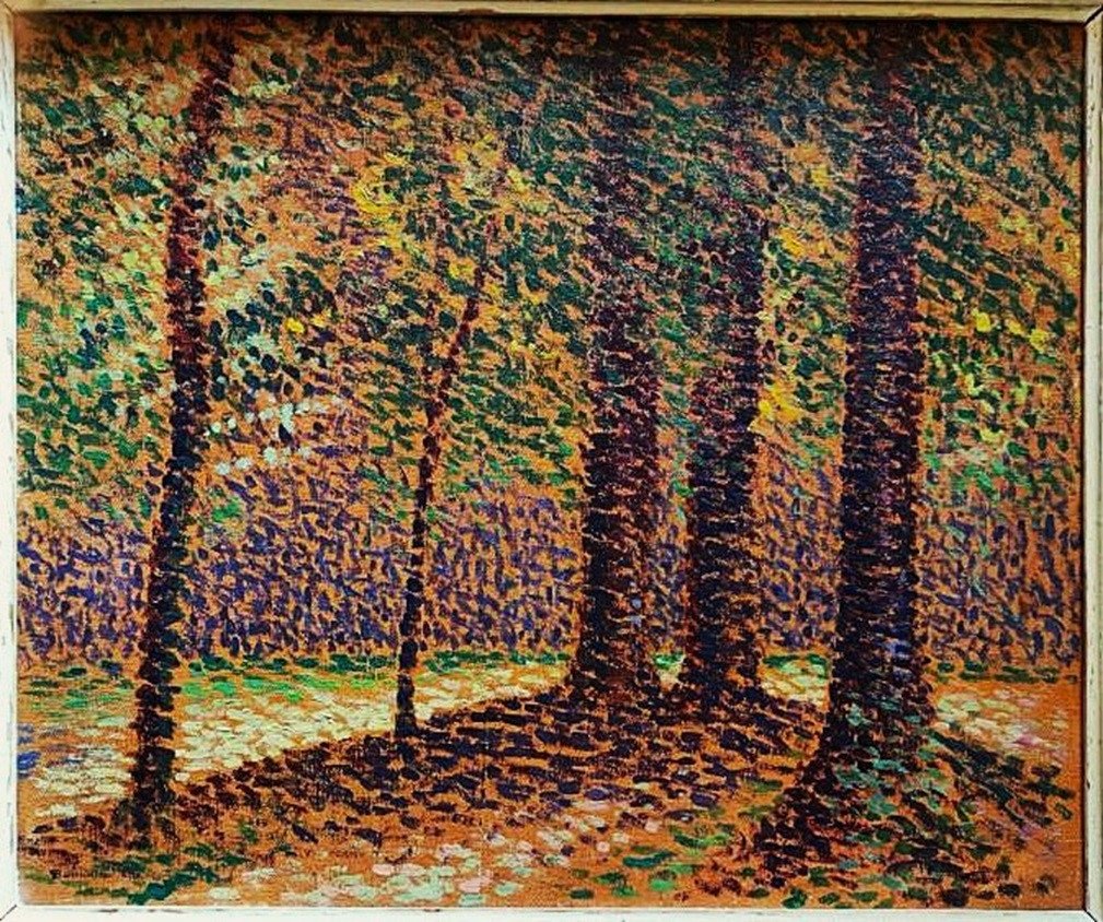 Ernest L. Bonnotte (1873-1954) Sous-bois pointillé. Pointillisme Bourgogne, Dubois-Pillet Hayet