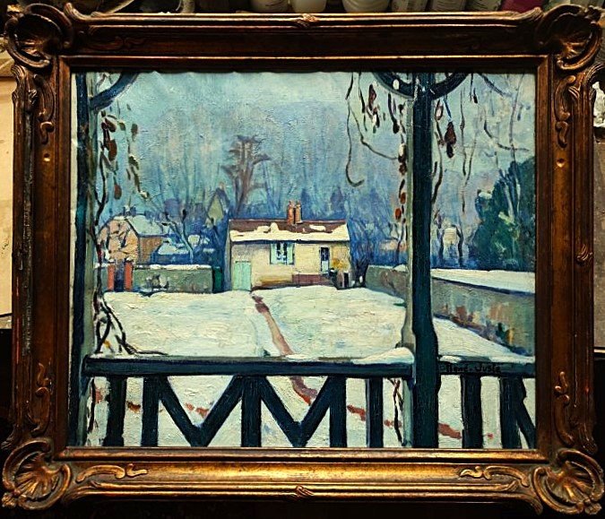 René Juste ( 1868-1954) Jardin sous la neige. Ecole de Crozant, Guillaumin Creuse Detroy Joseph