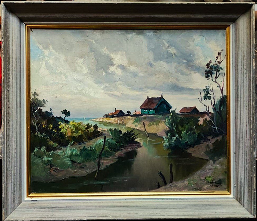 Mario Pinetti (1895-1964) "ors Channel, Oléron Island C. 1940". Charente, Lessieux, Enard, Suire