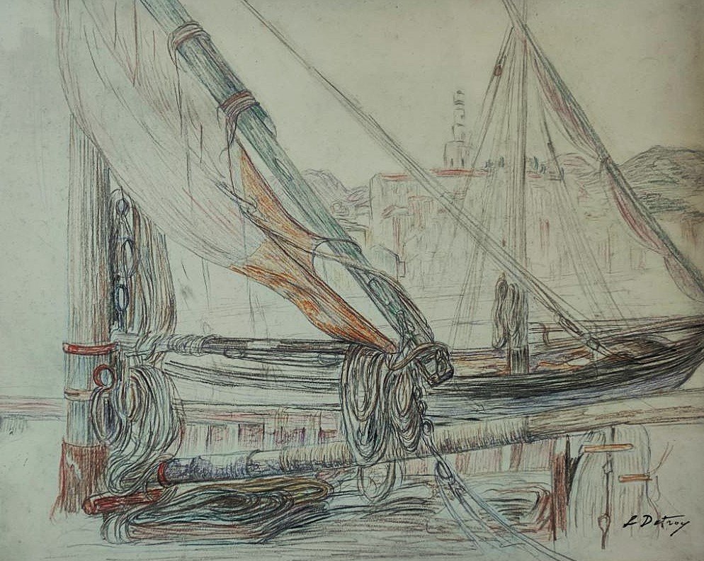 Léon Detroy (1859-1955) Mâts, cordages de bâteaux Menton 1905. Ecole Crozant Gargilesse, Signac-photo-2