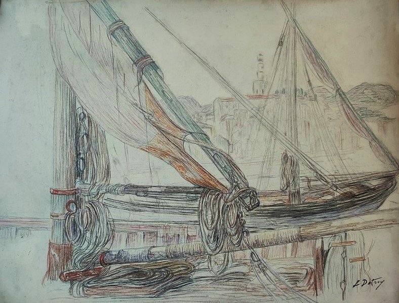 Léon Detroy (1859-1955) Mâts, cordages de bâteaux Menton 1905. Ecole Crozant Gargilesse, Signac