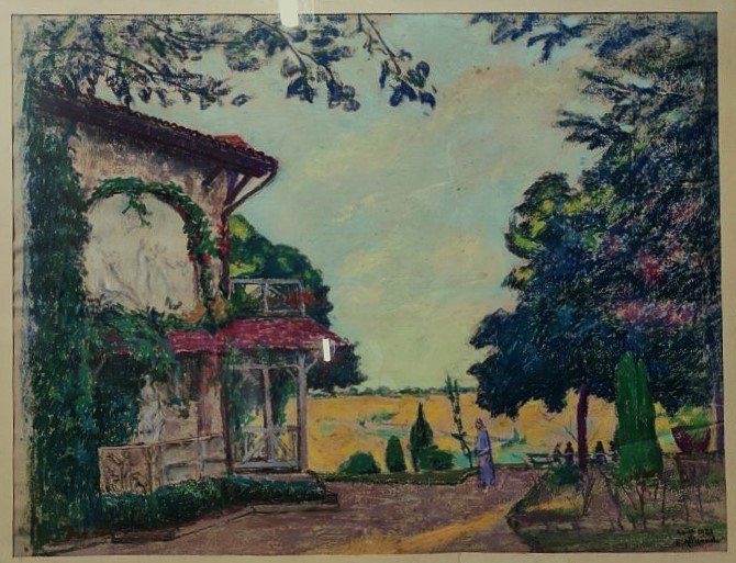 Eugène Alluaud ( 1866-1947) La Roca animée en été, la maison du peintre à Crozant. Guillaumin..-photo-2