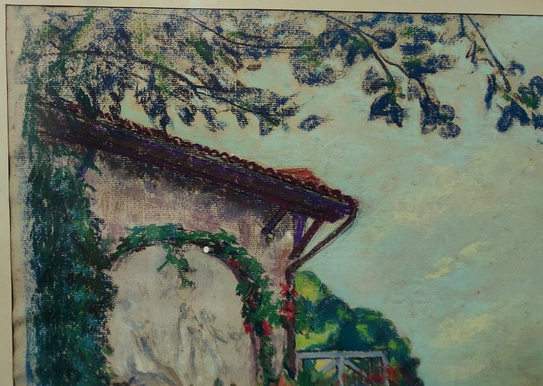 Eugène Alluaud ( 1866-1947) La Roca animée en été, la maison du peintre à Crozant. Guillaumin..-photo-3