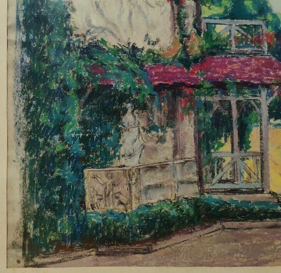 Eugène Alluaud ( 1866-1947) La Roca animée en été, la maison du peintre à Crozant. Guillaumin..-photo-2