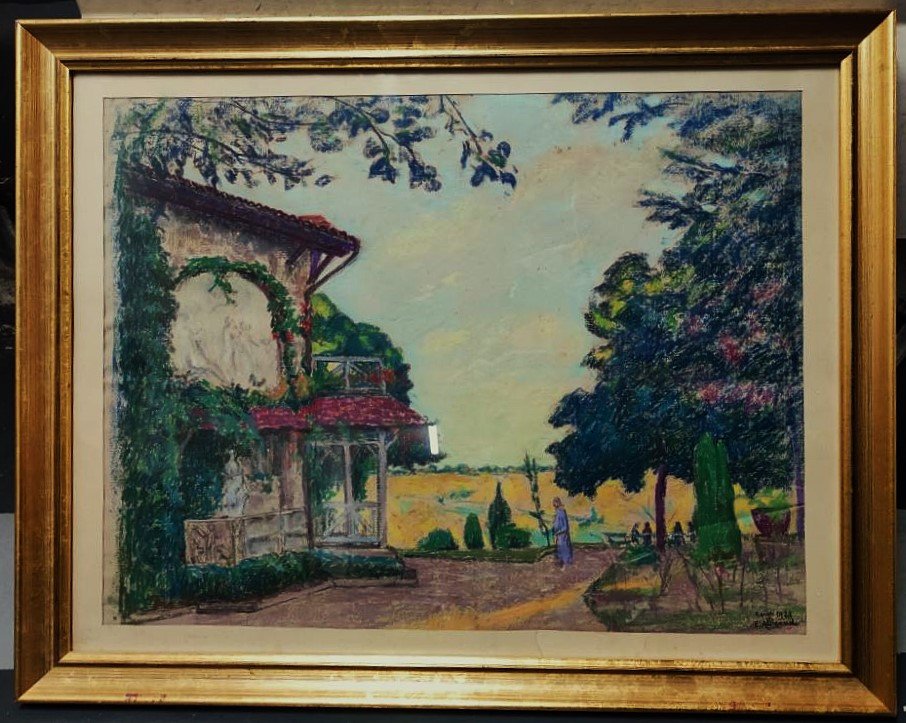 Eugène Alluaud ( 1866-1947) La Roca animée en été, la maison du peintre à Crozant. Guillaumin..