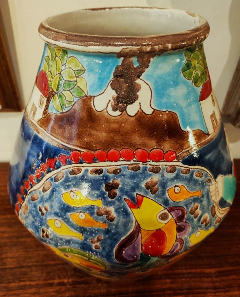 Important Vase Of The Miraculous Catch Of Fish By Desimone C.1970. Italy, Gambone, Sicily, Capron Picasso-photo-1