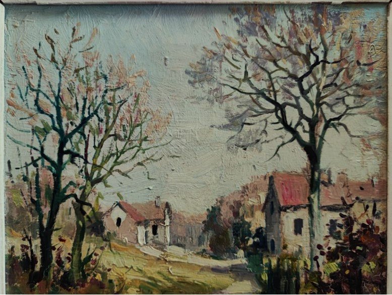 Emile Prodhon (1881-1974) Rue de village, Crogis. Ecole de la Marne, Gausson, Ladureau, Signac-photo-3