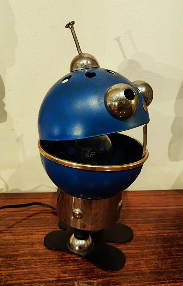 Rare lampe de bureau vintage petit robot par Satco c. 1960/1970. Colombo, Pop Art, Design...-photo-2