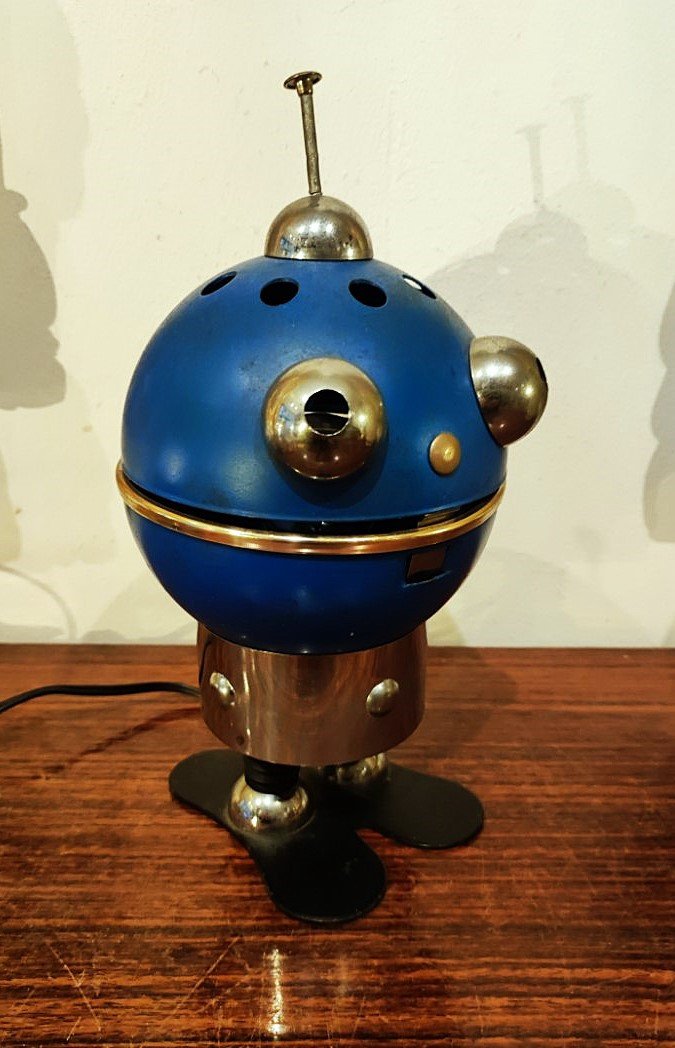 Rare lampe de bureau vintage petit robot par Satco c. 1960/1970. Colombo, Pop Art, Design...