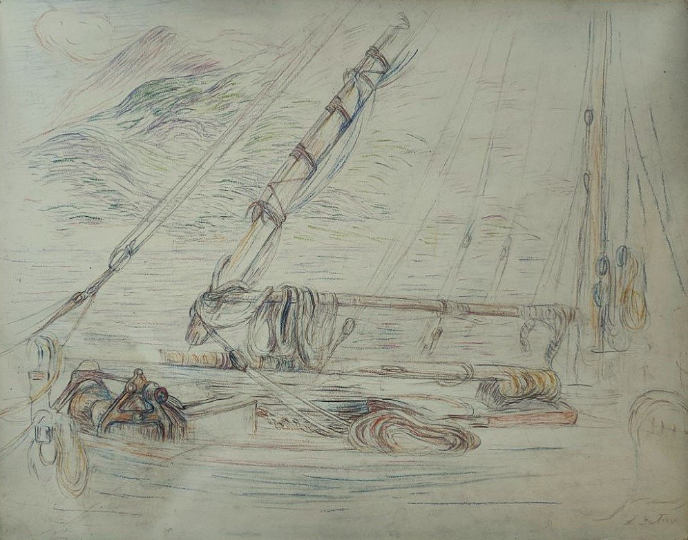  Léon Detroy (1859-1955) Mâts cordages de bâteaux Menton 1905. Ecole Crozant, Gargilesse Signac