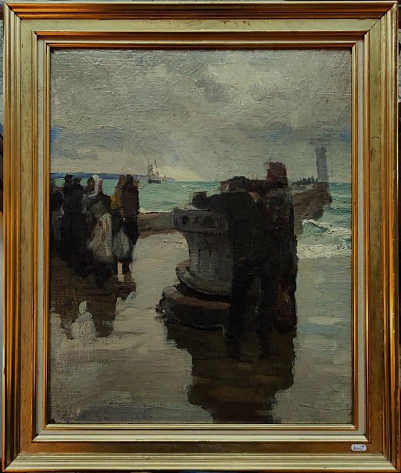 Emile Renouf (1845-1894) Le Havre guetteurs sur la jetée nord v.1890. Marine Honfleur Normandie