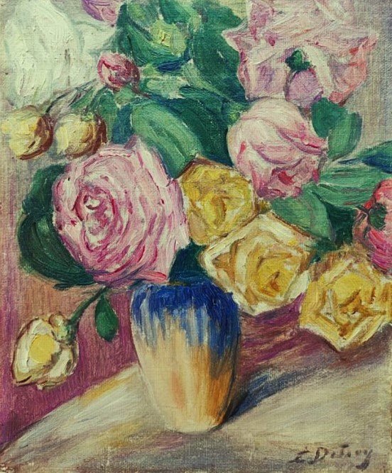 Léon Detroy (1859-1955) "Bouquet de roses ~1940" Ecole de Crozant, Gargilesse Guillaumin Valtat-photo-3