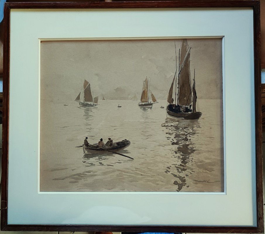 Amédée Marcel-Clément (1873 – 1950) Canot quittant son bord. Peintre voyageur et de marines.-photo-2