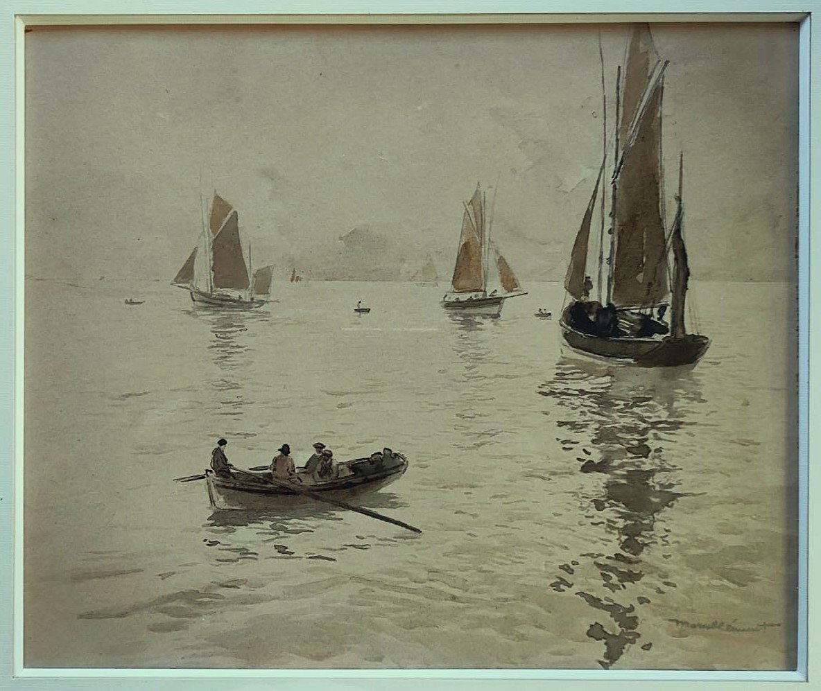 Amédée Marcel-Clément (1873 – 1950) Canot quittant son bord. Peintre voyageur et de marines.