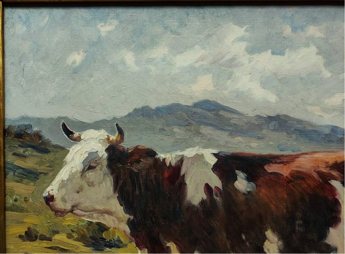 Clovis Terraire (1858-1931) Vache dans les alpages. Lyon, montagne, Alpes, Animalier, Hareux-photo-3