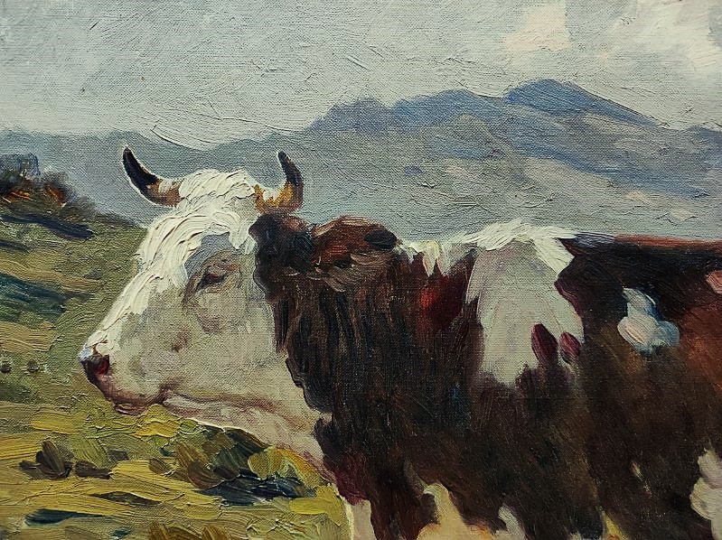 Clovis Terraire (1858-1931) Vache dans les alpages. Lyon, montagne, Alpes, Animalier, Hareux-photo-3