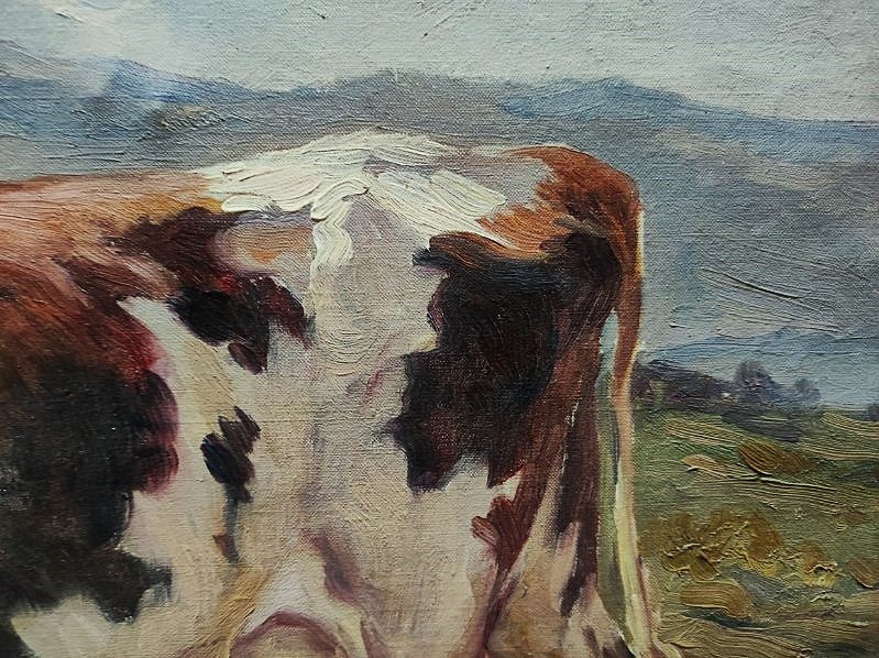 Clovis Terraire (1858-1931) Vache dans les alpages. Lyon, montagne, Alpes, Animalier, Hareux-photo-5