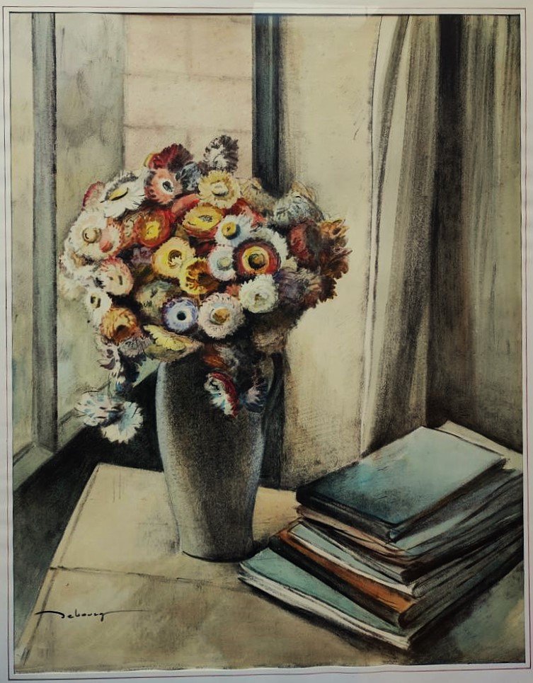 Edouard Debourg (1880-1939) Nature morte au bouquet, livres. Gargilesse, Crozant, Osterlind Rue-photo-2