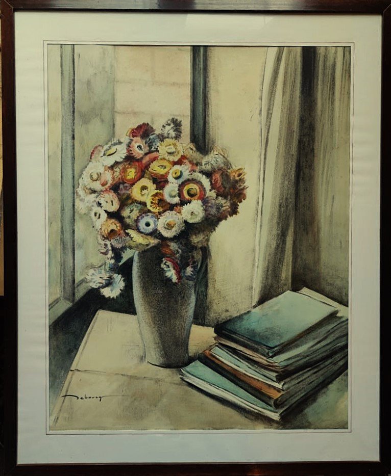 Edouard Debourg (1880-1939) Nature morte au bouquet, livres. Gargilesse, Crozant, Osterlind Rue